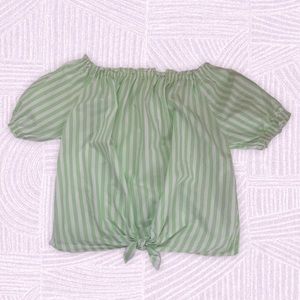 Girls Zara green and white striped top